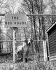 Dog standing in a kennel poster print, perfect for dog lovers