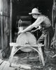 Sharpening a Scythe Poster Print showcasing rustic life in Parsonfield, Maine.