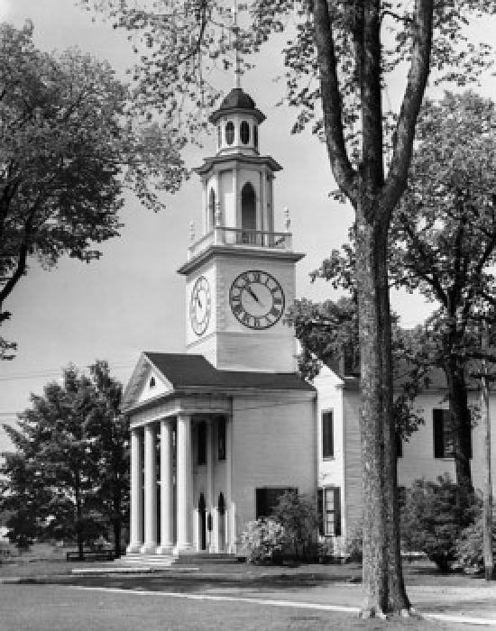 Church Surrounded by Trees Poster Print featuring scenic Kennebunkport, Maine.