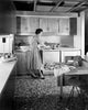 Young woman working in a kitchen poster print, vibrant colors, culinary art.