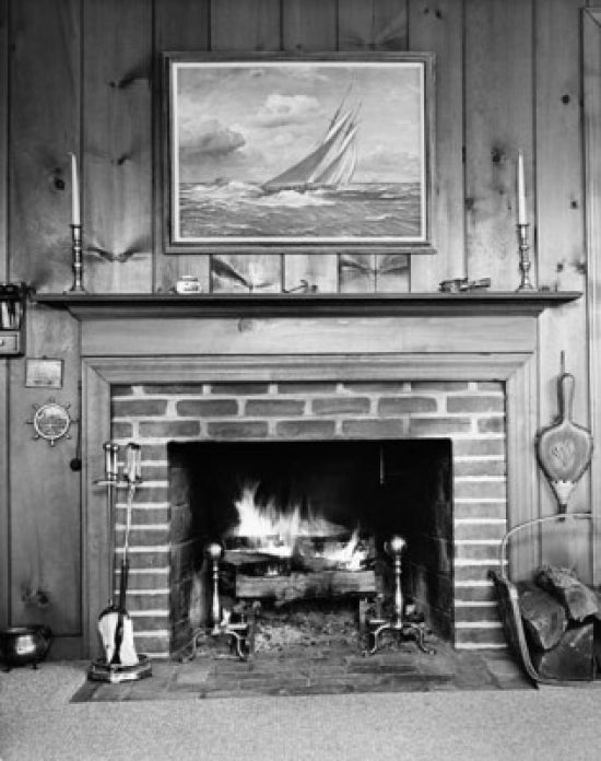 Fireplace in a Room Poster Print showcasing a cozy ambiance.