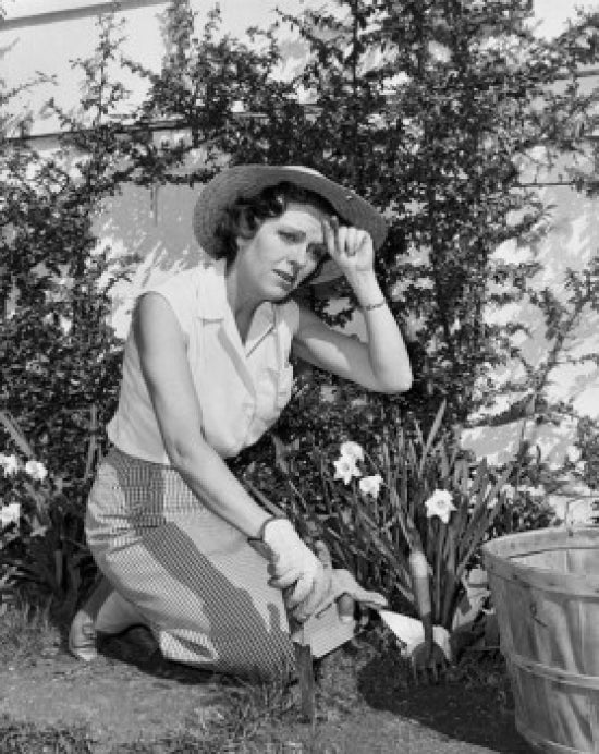 Young Woman Gardening Poster Print showcasing nature's beauty.
