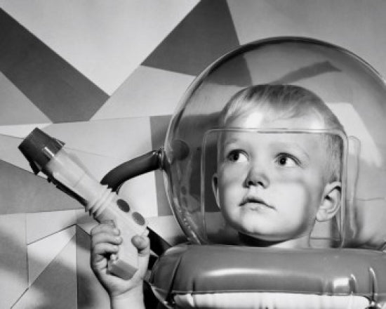 Poster of a boy in a space helmet holding a blaster
