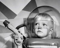 Poster of a boy in a space helmet holding a blaster