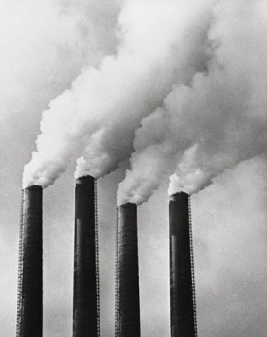 Smoke Emitting from Smoke Stacks Poster Print showcasing industrial aesthetics.