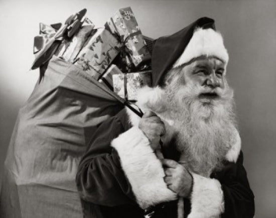 Santa Claus side profile poster print carrying Christmas presents