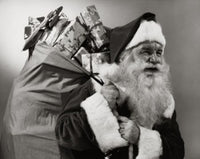 Santa Claus side profile poster print carrying Christmas presents