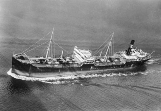 High angle view of an oil tanker in the sea poster print