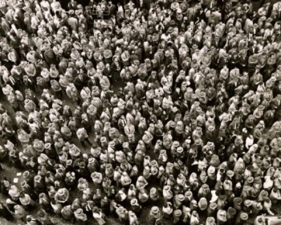 High angle view of a group of people standing poster print, showcasing community and togetherness.