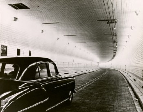 Close-up of a car moving through the Brooklyn-Battery Tunnel in NYC.