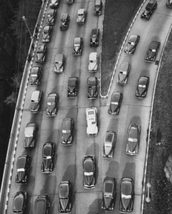 High angle view of cars on the West Side Highway, New York City poster print.