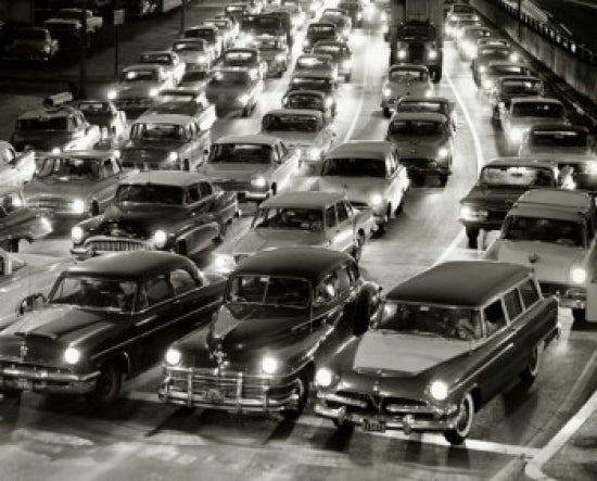 High angle view of cars on a road in Boston, Massachusetts poster print.