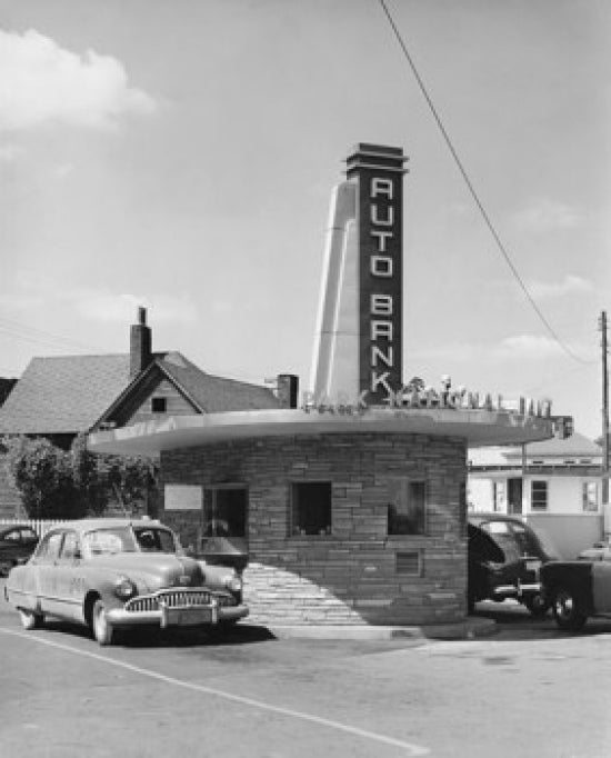 Drive-Thru at a Bank Poster Print showcasing modern life and convenience.