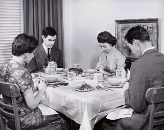 Two Young Couples Praying Before a Meal Poster Print
