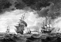 Evening Ships Illustration Poster Print showcasing serene ships at twilight.