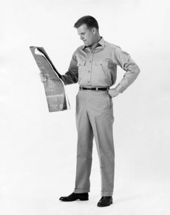 Male Architect Reading a Blueprint Poster Print