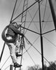 Electrician climbing on an electricity pylon poster print