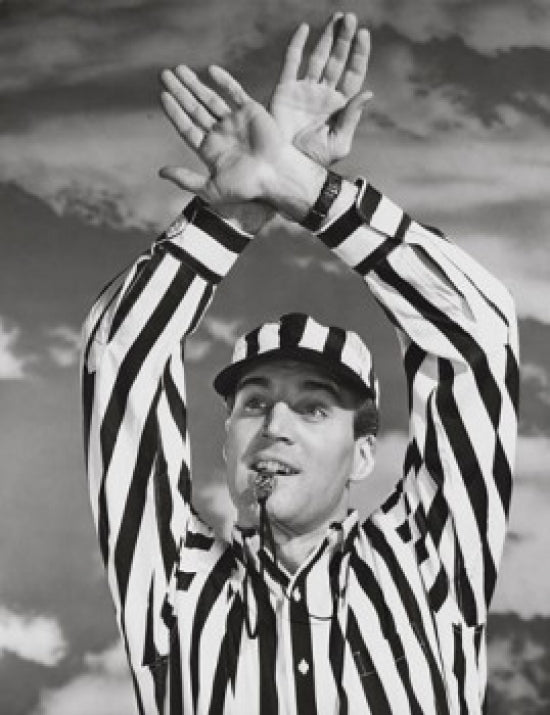 Football referee giving a time out signal poster print