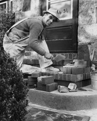 Mason Cementing Bricks on Steps Poster Print for home decor