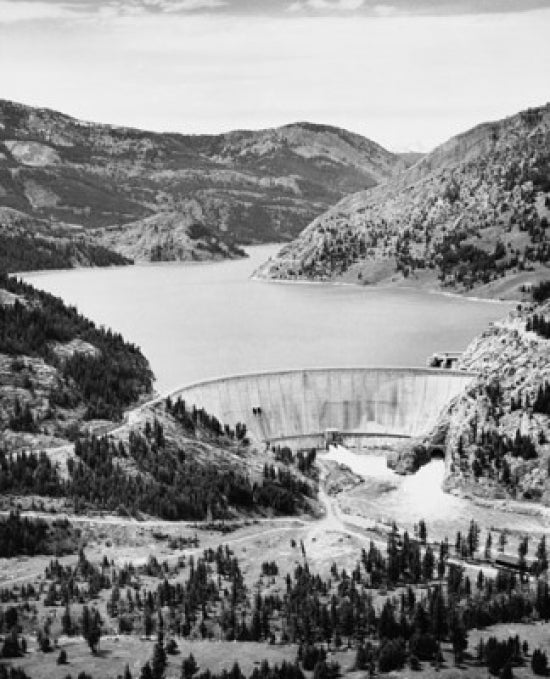 High angle view of Gibson Dam in Sun River, Montana poster print.