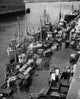 High angle view of fishing boats at Boston Harbor poster print.