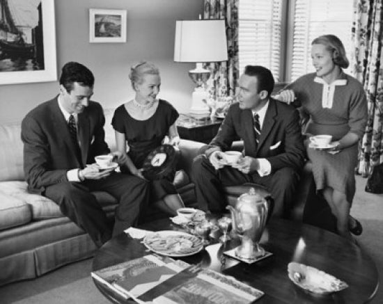Two Young Couples Having Tea Poster Print