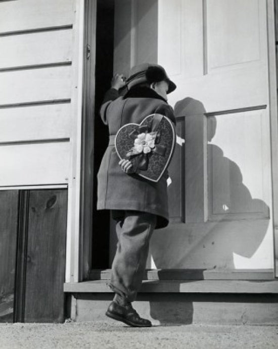 Poster print of a boy entering a house, perfect for children's decor.
