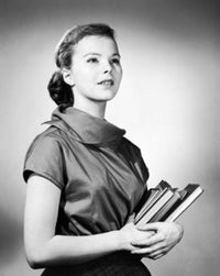 Teenage girl holding books poster print, available in various sizes.