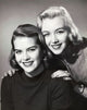 Portrait of two teenage girls smiling, vibrant and joyful poster print.