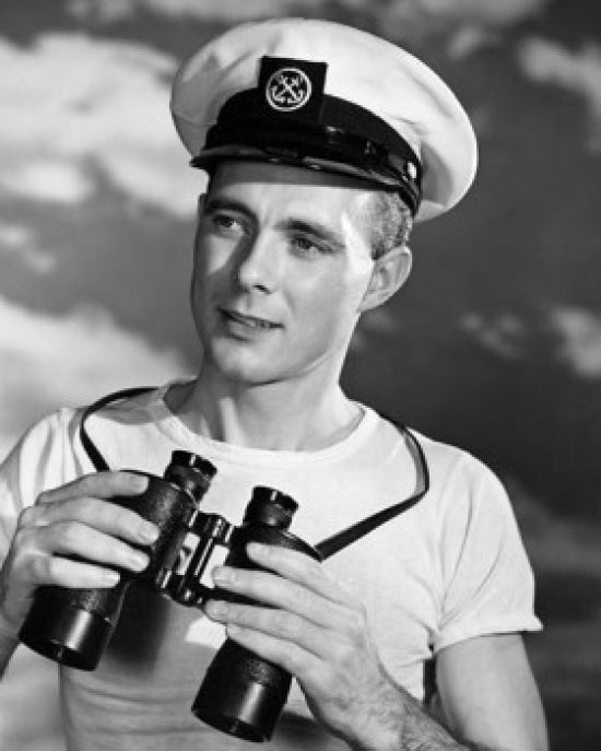 Sailor holding a pair of binoculars poster print, nautical art