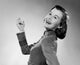 Side profile of a young woman smiling poster print, showcasing joy and beauty.