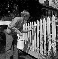 Boy Painting Wooden Fence Poster Print - Whimsical Art for Kids' Rooms