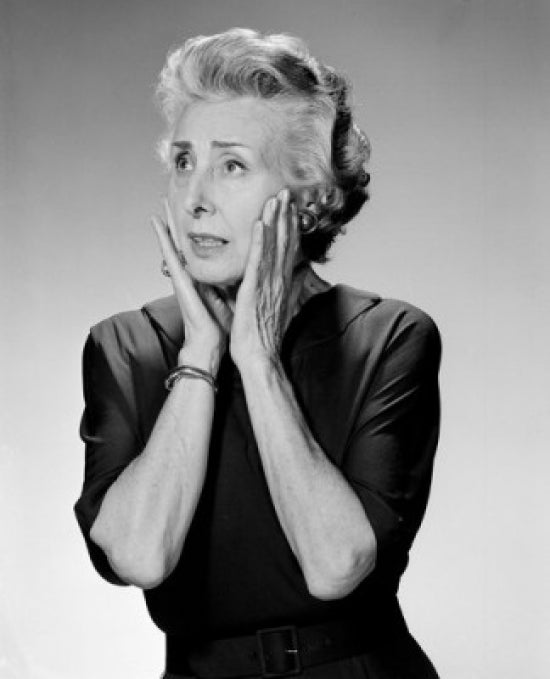 Senior Woman Worried Portrait Poster Print showcasing emotion and reflection.
