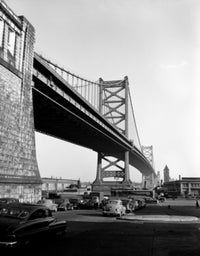 Bridge and Cars in City Poster Print - Low Angle View