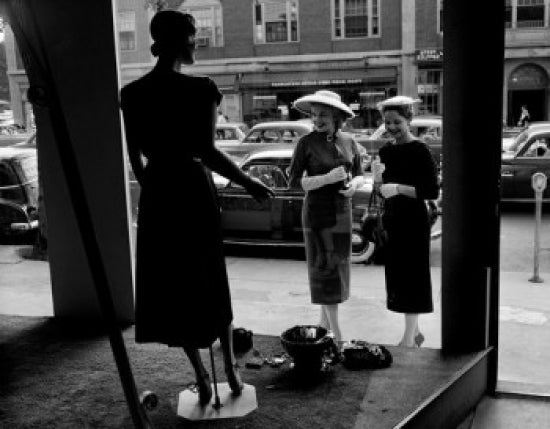 Women Looking at Window Display Poster Print showcasing everyday beauty and curiosity.