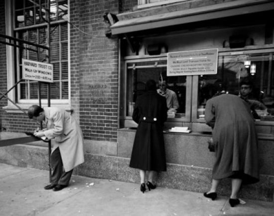 USA Massachusetts Cambridge People Filling Forms Poster Print showcasing an urban scene.
