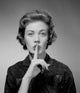Woman with Finger on Lips Poster Print, captivating art piece for home decor.