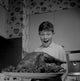 Boy admiring roast turkey poster print for home decor