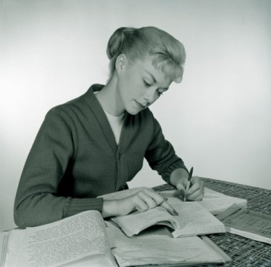 Female Student Writing Poster Print - Inspiring Art for Study Spaces