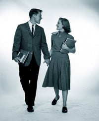 Studio shot of female and male students holding hands Poster Print.