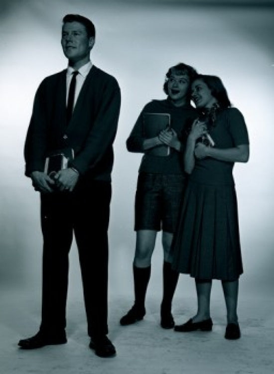 Studio shot of female students gossiping poster print
