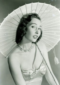 Portrait of young woman with umbrella poster print
