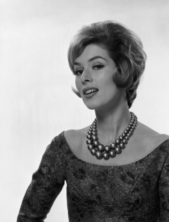 Portrait of an elegant young woman smiling, art print poster.