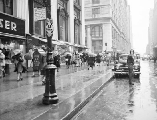 New York City rainy street scene poster print, capturing the urban atmosphere.