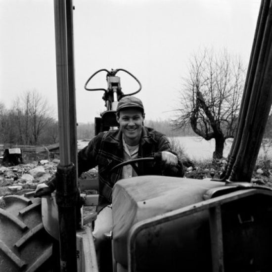 Man Driving Tractor Poster Print showcasing rural life
