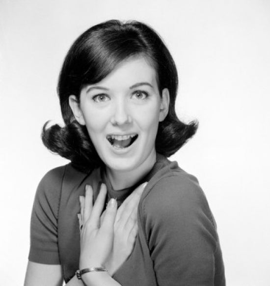 Portrait of a surprised young woman poster print.