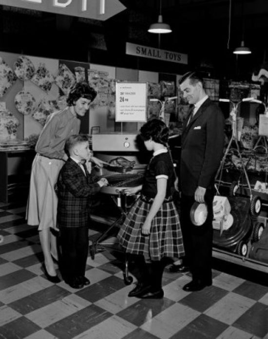 Family with Two Children in Department Store Poster Print