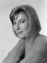 Portrait of a beautiful young woman wearing a wooly hooded jumper poster print.