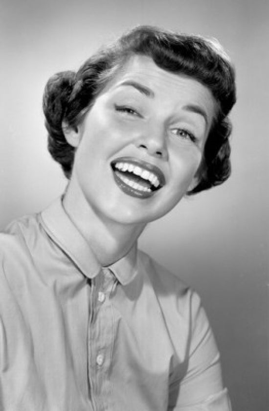 Portrait of a happy young woman poster print showcasing joy and positivity.