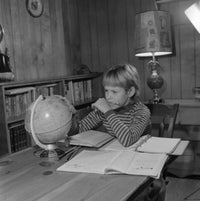 Boy Doing Homework Poster Print - Inspiring art for children.